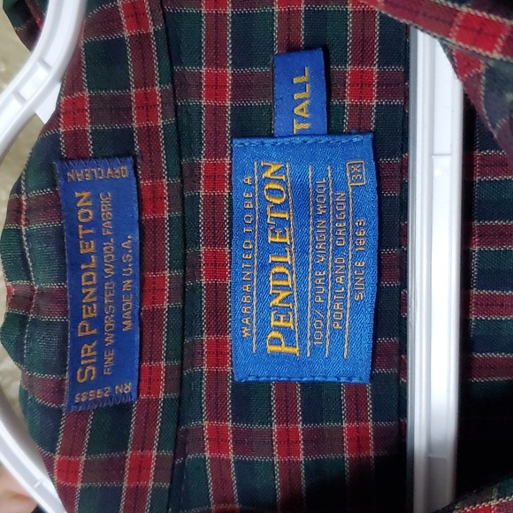 Sir Pendleton Size 3X Tall Wool Button Down Longsleeve Shirt Green Red Plaid USA - Picture 6 of 7